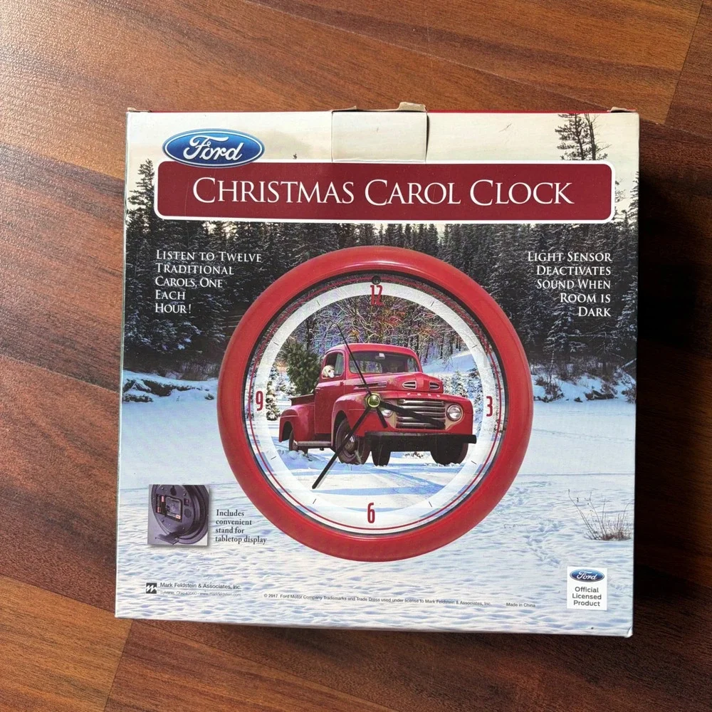 Ford Christmas Carol Clock Red Vintage Truck Musical Holiday Decor untested